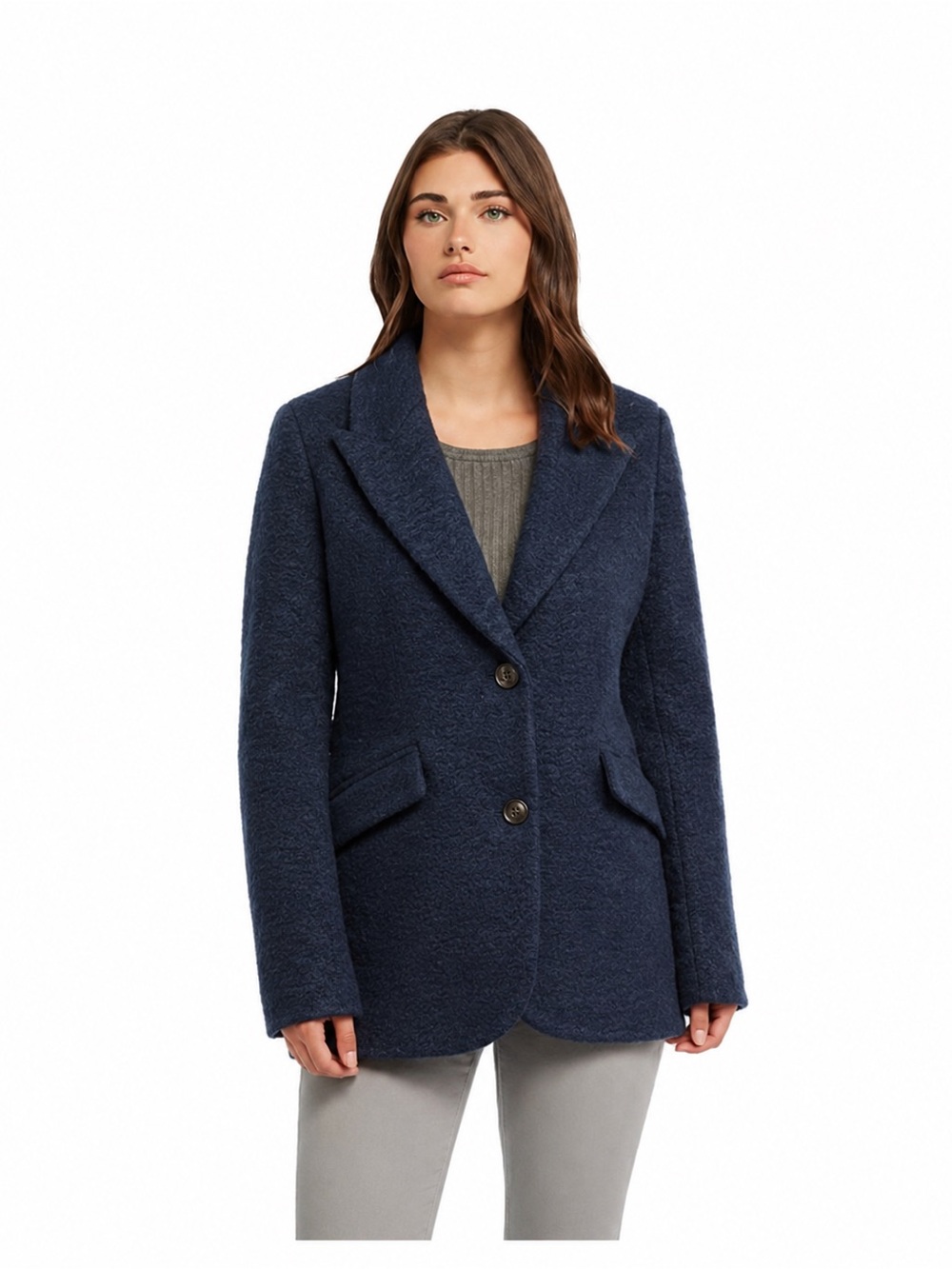 Ellen Tracy Wave Boucle Coat in Navy Size Large NWT